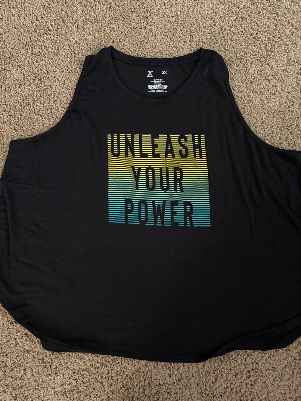 Xersion Black Tank Top with Yellow-to-Teal Gradient Graphic